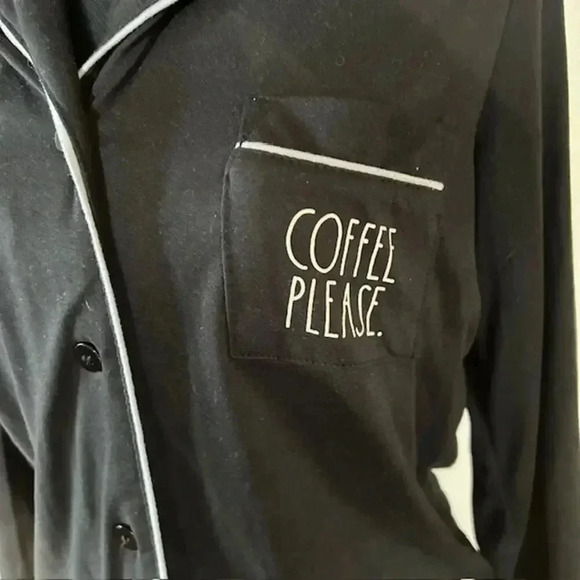Rae Dunn "Coffee Please" Black Long Sleeve  Embroidered Pajama Set, size Small - Picture 3 of 7